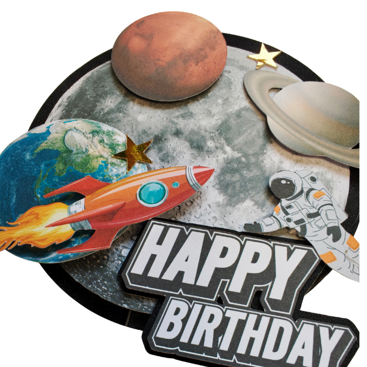 Black and Blue Universe Space Rocket 3D effected cake topper pick handmade