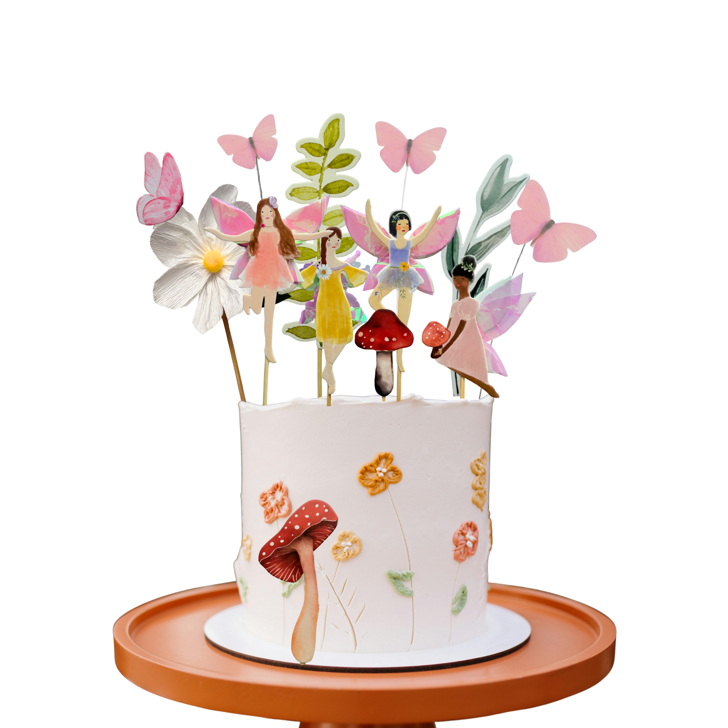 Whimsical iridescent Fairy Garden Cake Topper and butterflies Set