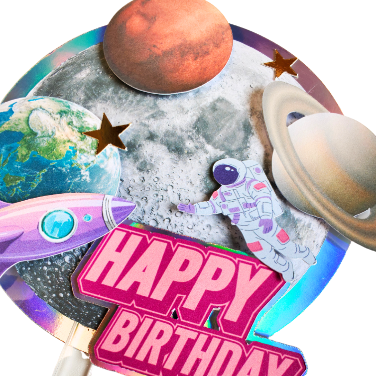 Pink and Purple Universe Space Rocket 3D effected cake topper pick handmade
