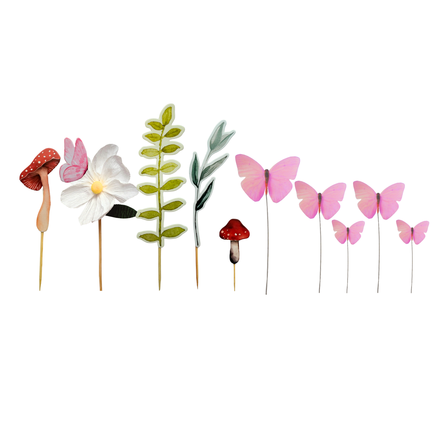 Whimsical iridescent Fairy Garden Cake Topper and butterflies Set