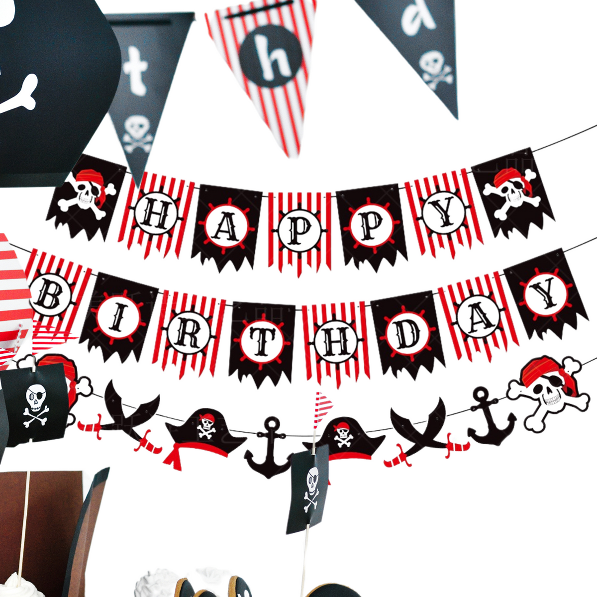 2-pack Pirate themed party happy birthday bunting banner garland product photo 2