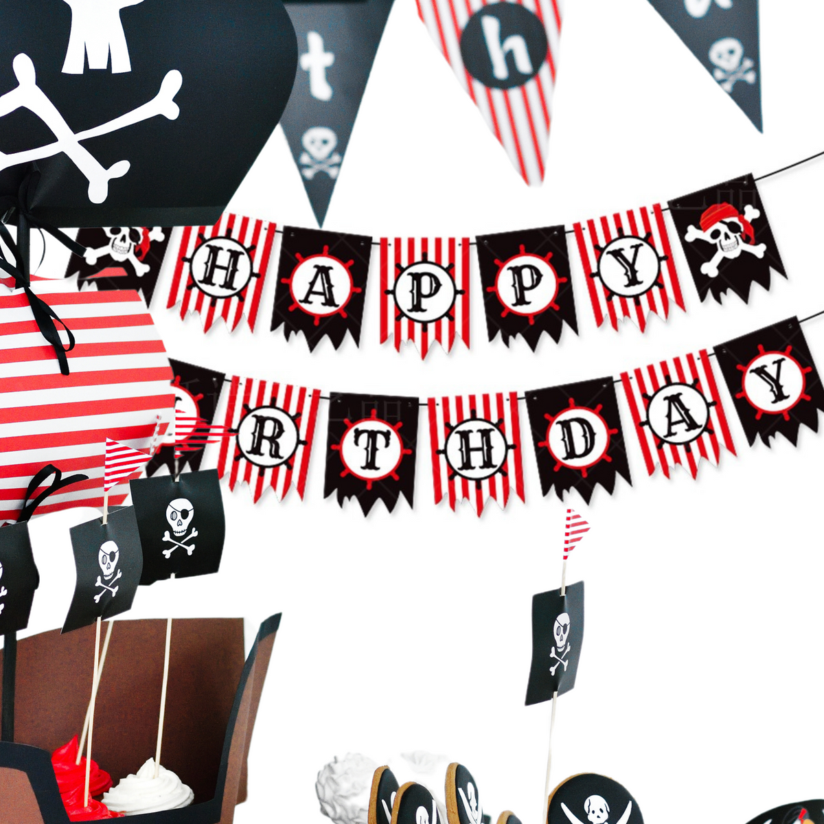 2-pack Pirate themed party happy birthday bunting banner garland product photo 3