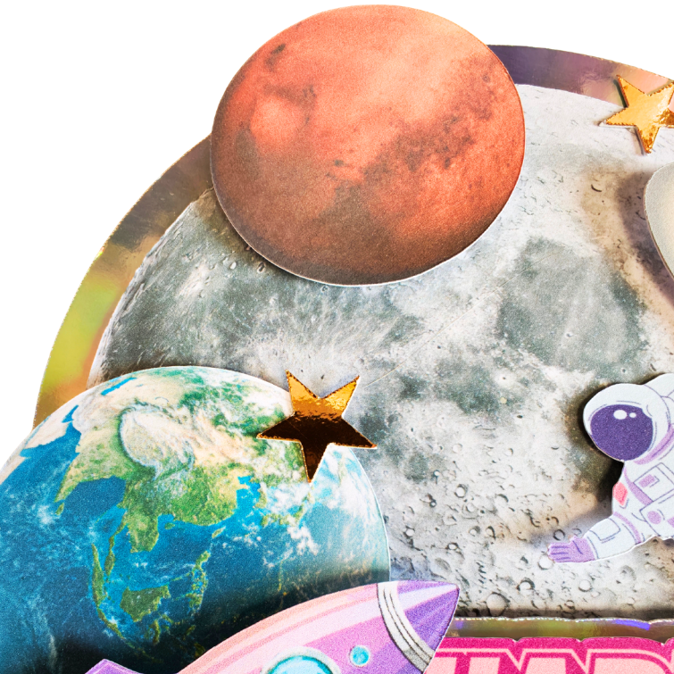 Pink and Purple Universe Space Rocket 3D effected cake topper pick handmade