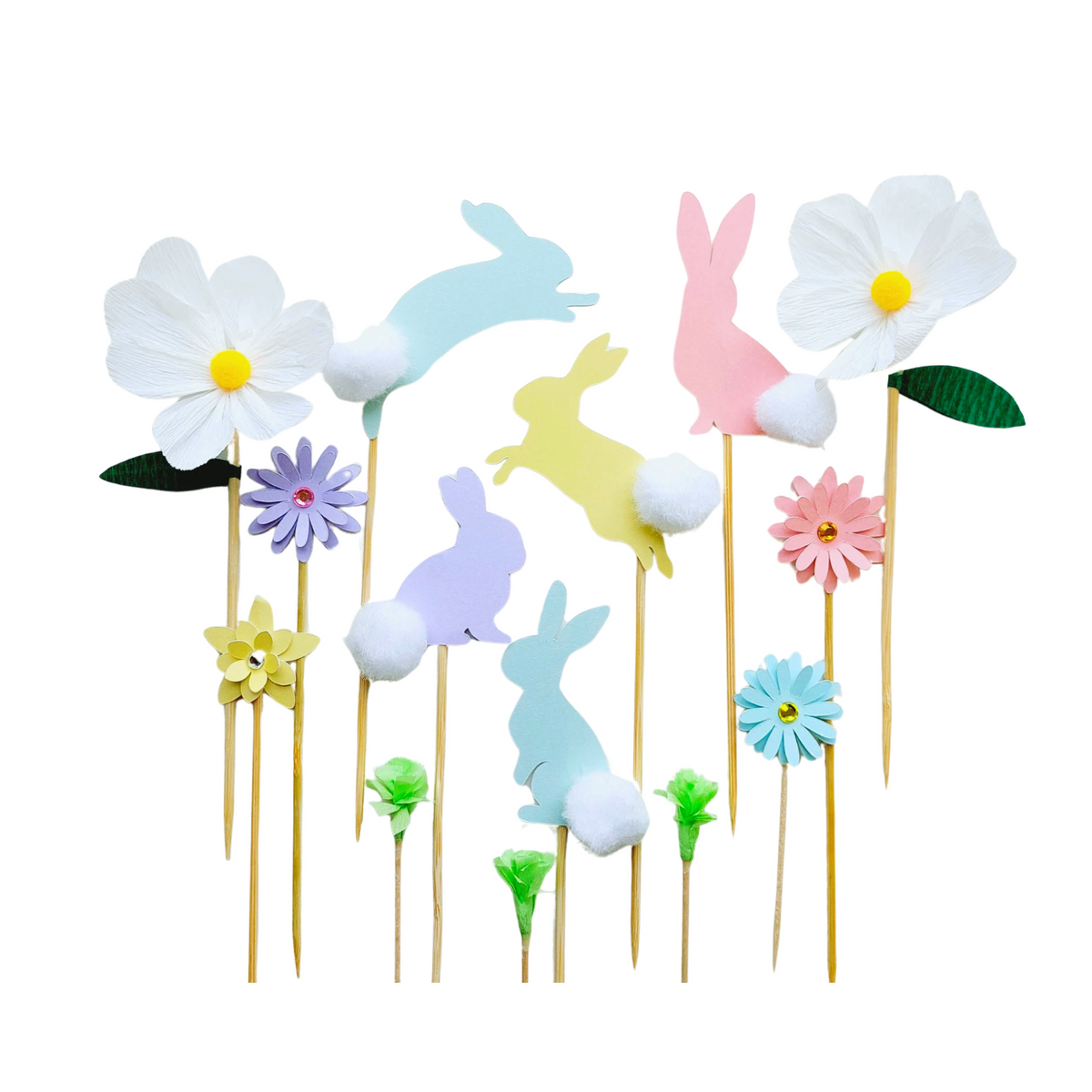 Pastel Easter flowers rabbits bunny cake toppers paper cake decoration girl birthday decoration - TheLittleStuff