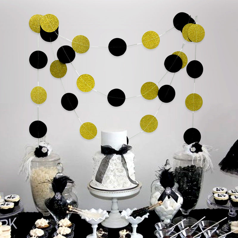 Black and gold circle flakes bunting 2m length product photo 2