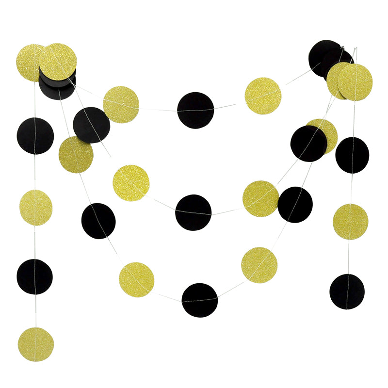 Black and gold circle flakes bunting 2m length product photo 3