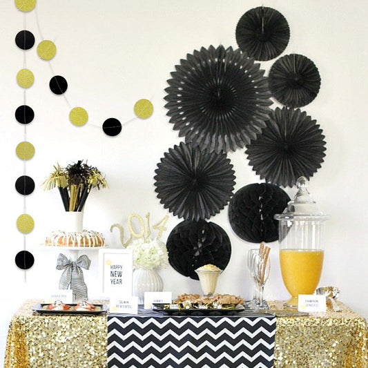 Black and gold circle flakes bunting 2m length product photo