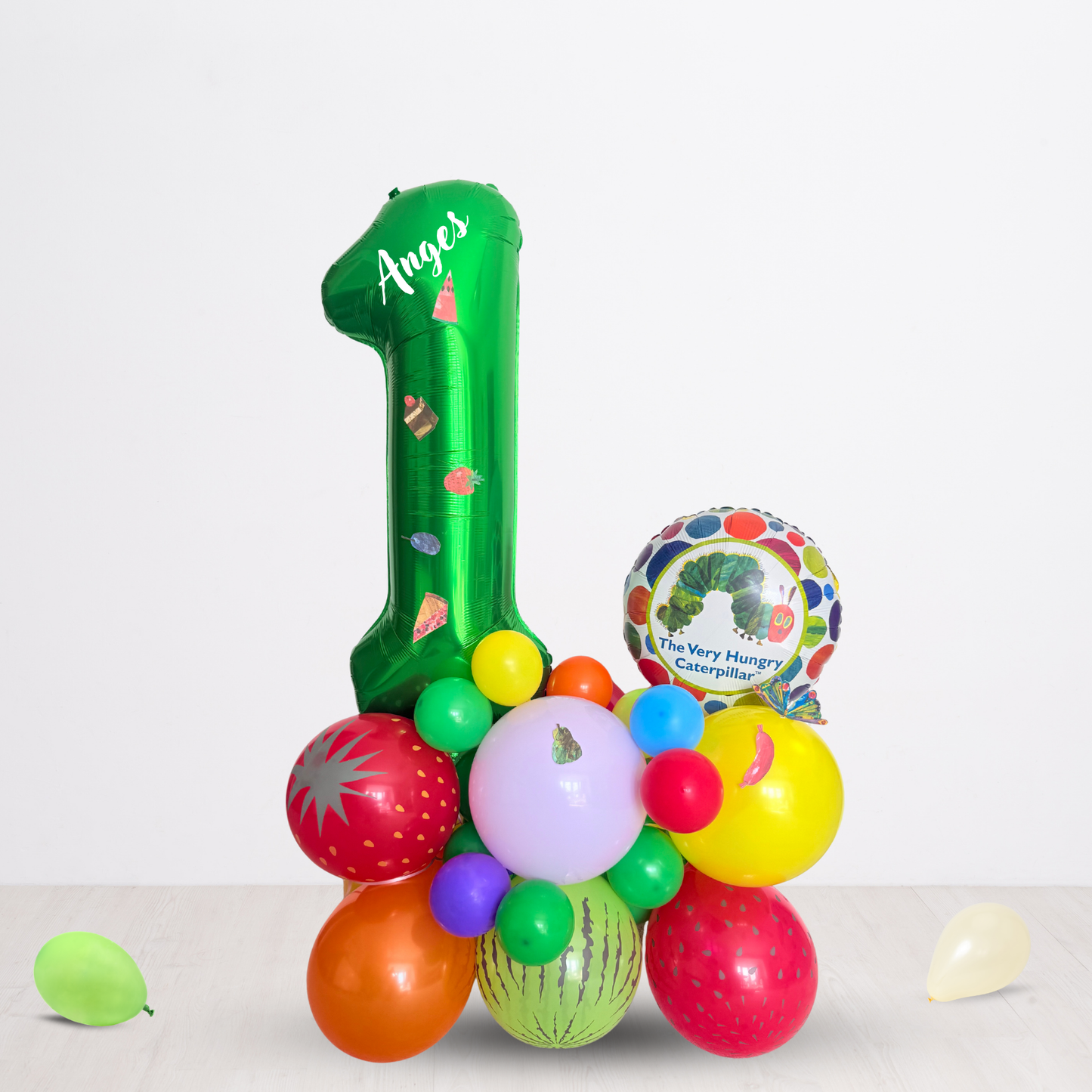 Personalised The Very Hungry Caterpillar balloon bouquet stand 1st 2nd birthday display