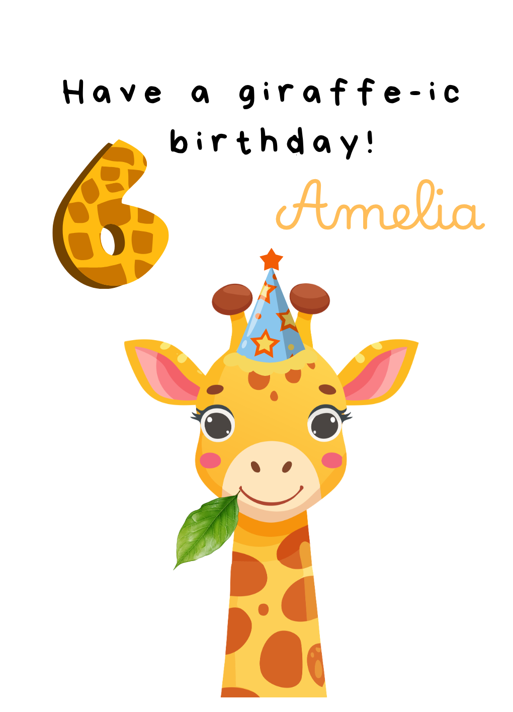 Personalised Animal Giraffe birthday Greeting Cards