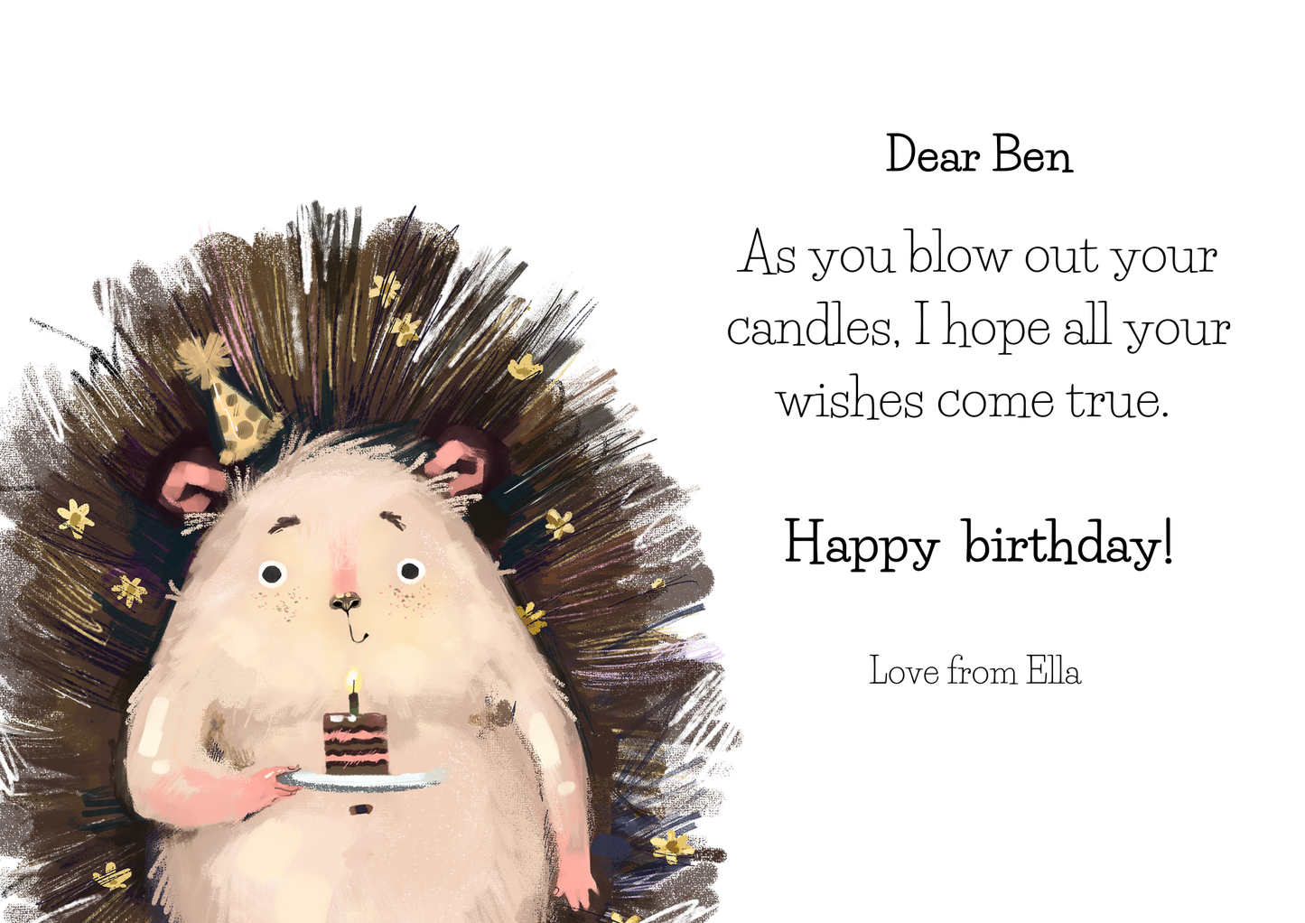 Personalised Animal Hedgehog birthday Greeting Cards