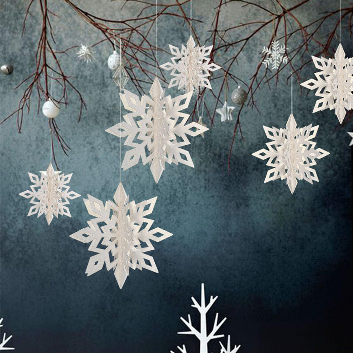 3D white gold silver snow flakes Christmas decoration product photo 2