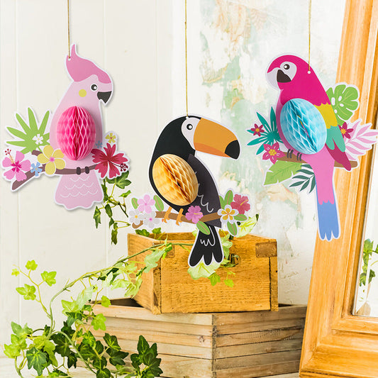 3pcs Summer tropical birds parrots honey comb hanging decoration product photo
