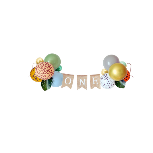 4 foot jungle safari forest animals birthday leaves blue balloon garland ONE product photo