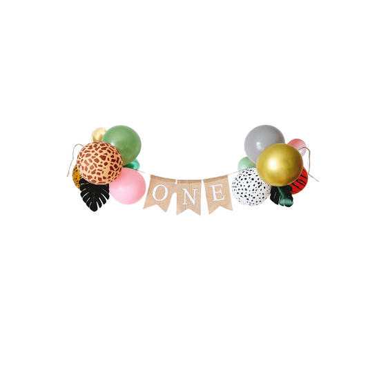 4 foot jungle safari forest animals birthday leaves pink balloon garland ONE product photo