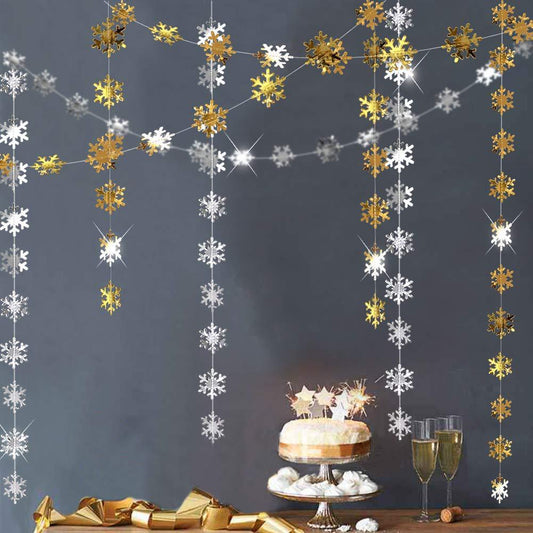 4 Metre Gold and Silver Snow Flakes Bunting Garland product photo