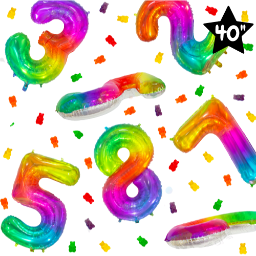 Jelly look 40" inch rainbow foil number balloons product photo