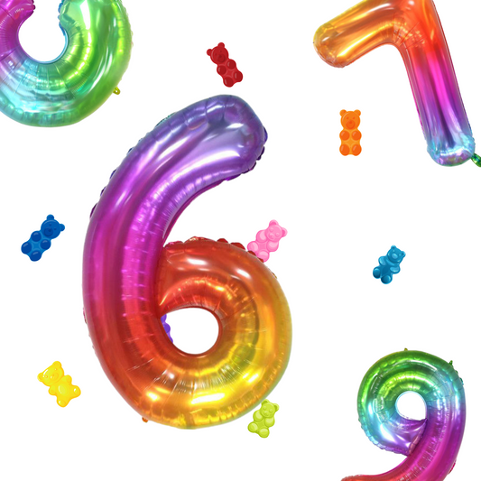 40"inch radiant rainbow silver helium number balloon product photo