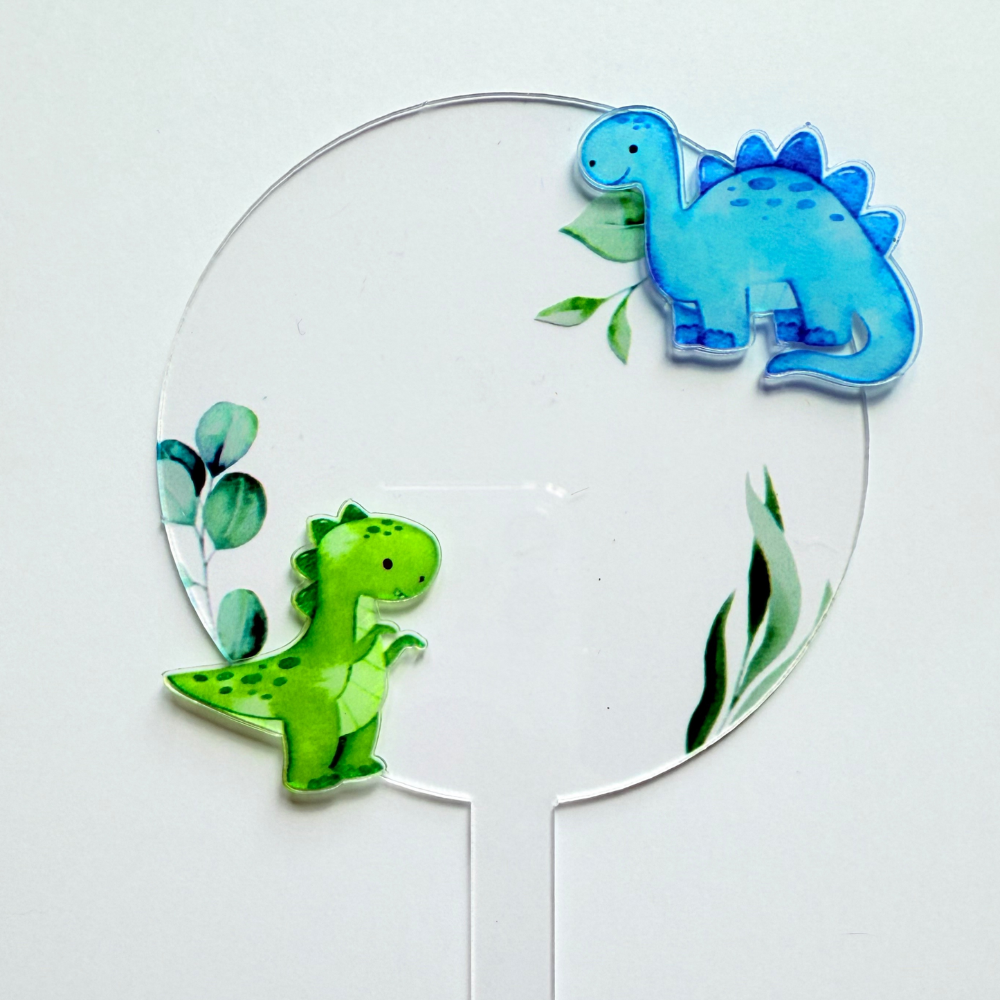 Personalised green dinosaur forest animal Cake Topper birthday decor 10cm