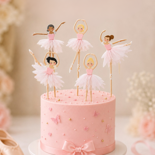 6pcs Ballerina Cake Toppers Birthday Party Decor Handmade 9cm cake Picks - TheLittleStuff