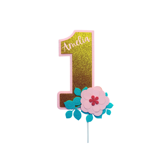 Personalised 1st birthday flower cake topper