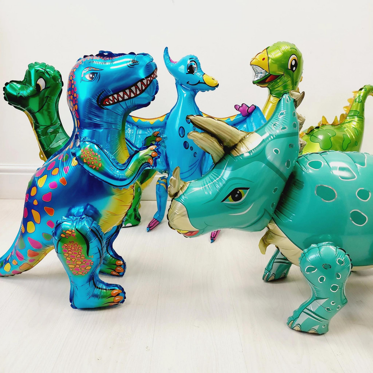 5-pack Green and blue dinosaur foil balloons product photo 2