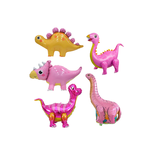 5-pack Pink and yellow dinosaur foil balloons product photo