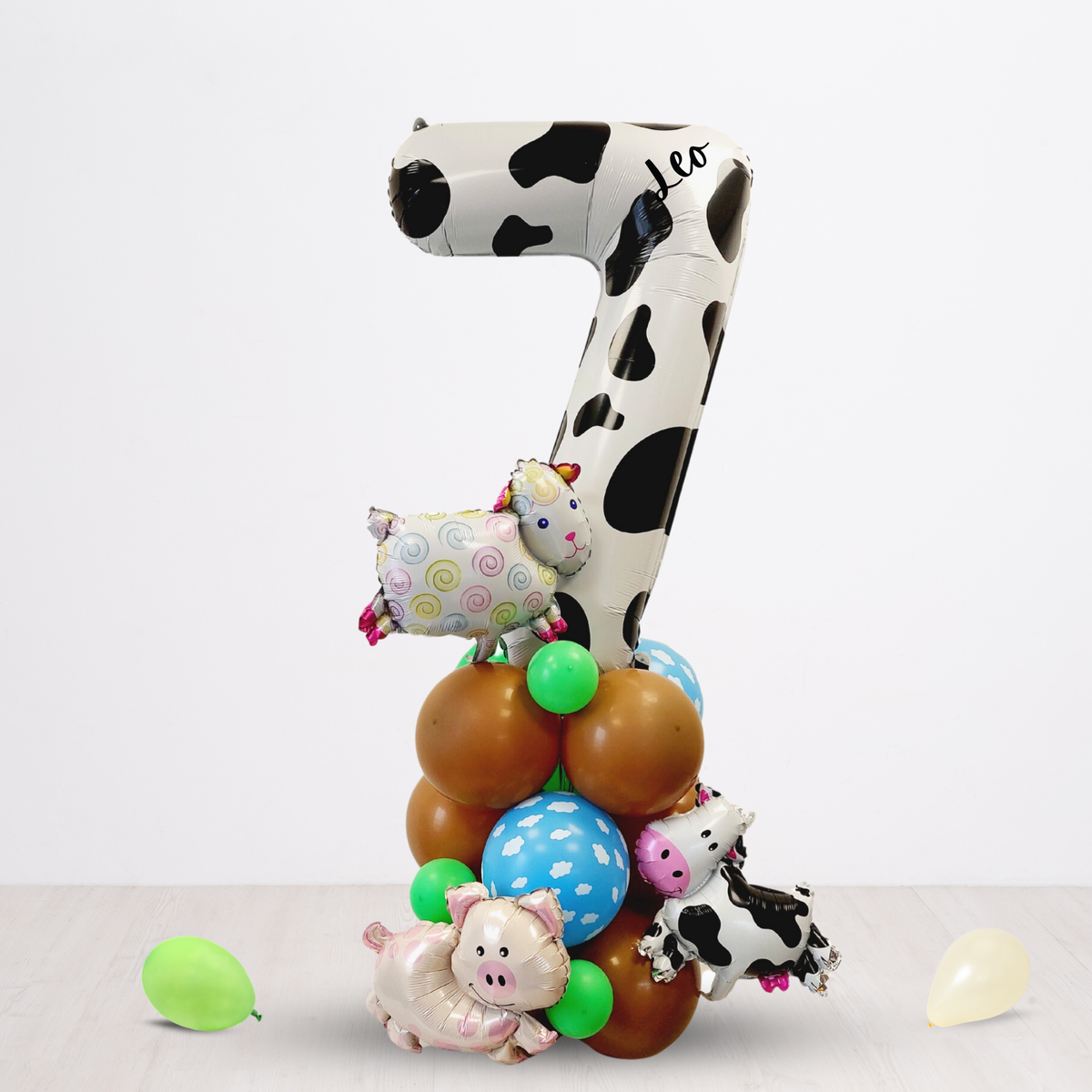 Farm themed boys green pig sheep cow birthday party number sculpture bouquet - TheLittleStuff