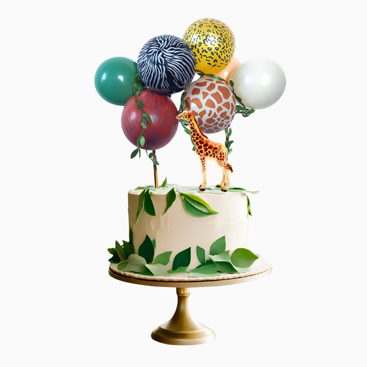 5inch animal patterned balloon leaf foliage safari jungle zoo Birthday Cake Topper Set product photo 2