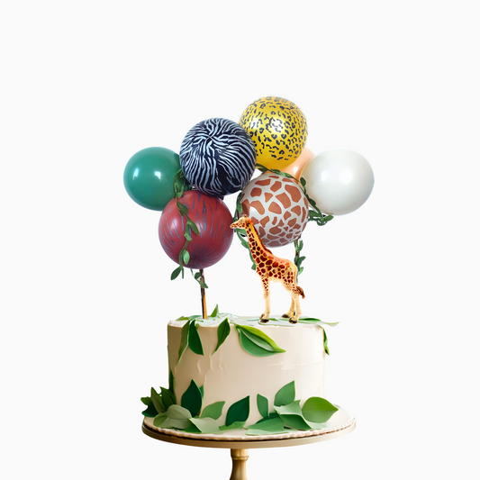 5inch animal patterned balloon leaf foliage safari jungle zoo Birthday Cake Topper Set product photo