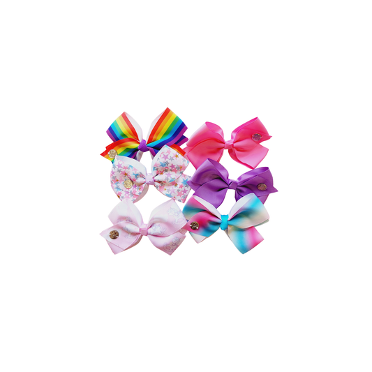 6-pack 12-pack pink rainbow hair bows party bag fillers. product photo