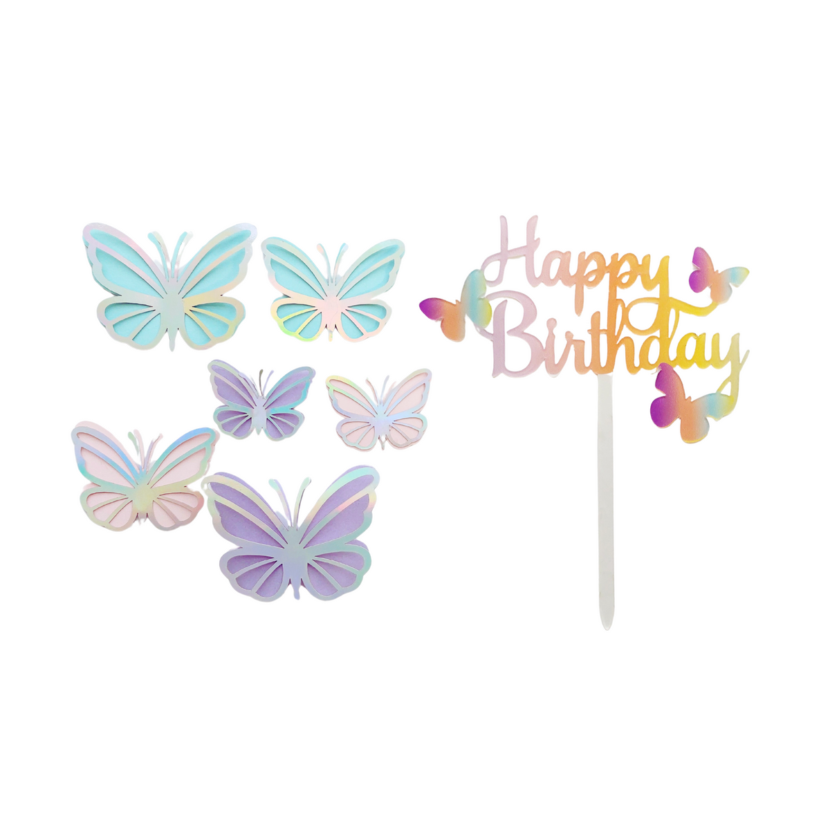 Iridescent butterfly cake toppers pink rainbow happy birthday acrylic cake product photo 3