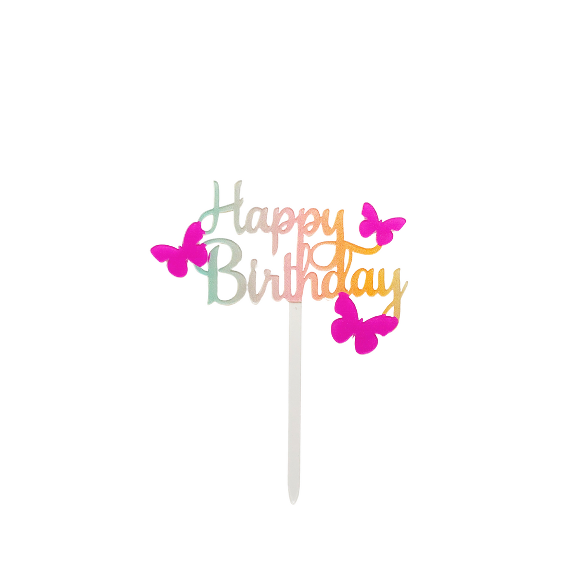 Iridescent butterfly cake toppers pink rainbow happy birthday acrylic cake product photo 6