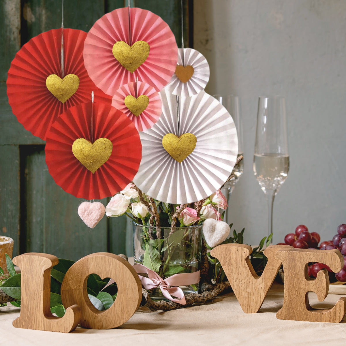 6-pack Red love heart Paper fan decoration wedding women milestone product photo 2