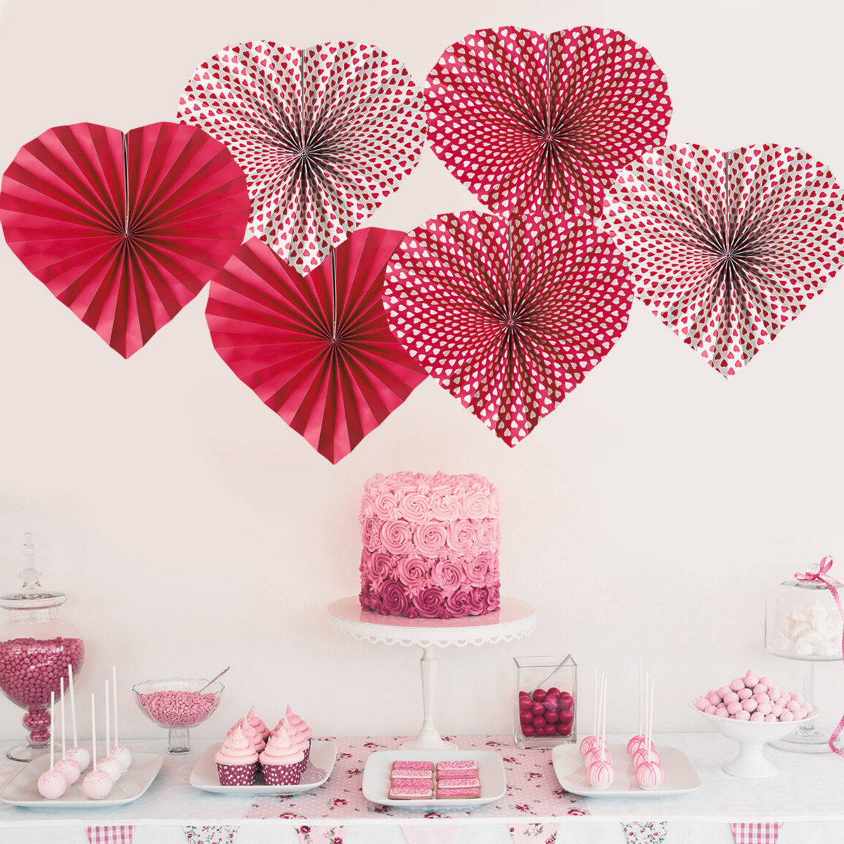 6-pack Red love heart Paper fan decoration wedding women milestone product photo 2