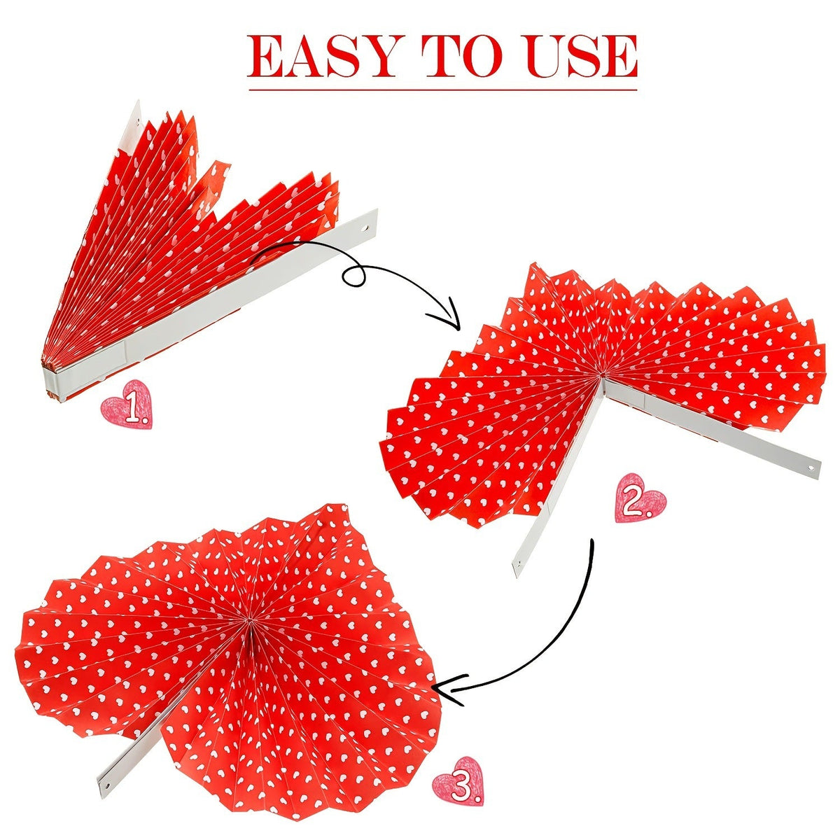 6-pack Red love heart Paper fan decoration wedding women milestone product photo 6