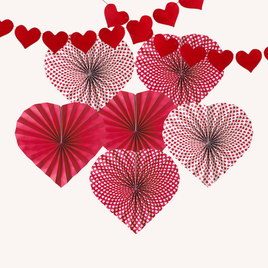 6-pack Red love heart Paper fan decoration wedding women milestone product photo