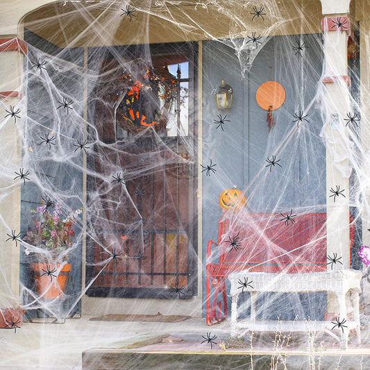 60g Cotton strechy spider web with 30 plastic spiders, halloween house party decoration product photo