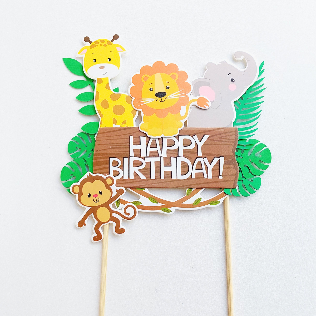 6PCs animal leaf safari jungle zoo Birthday Cake Topper Set product photo 2