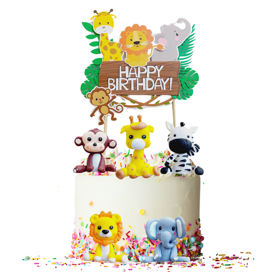 6PCs animal leaf safari jungle zoo Birthday Cake Topper Set product photo