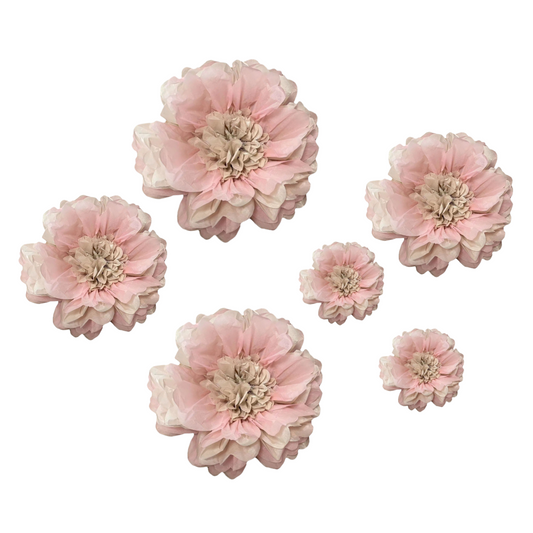6pcs Pink and Mink large paper flowers set product photo