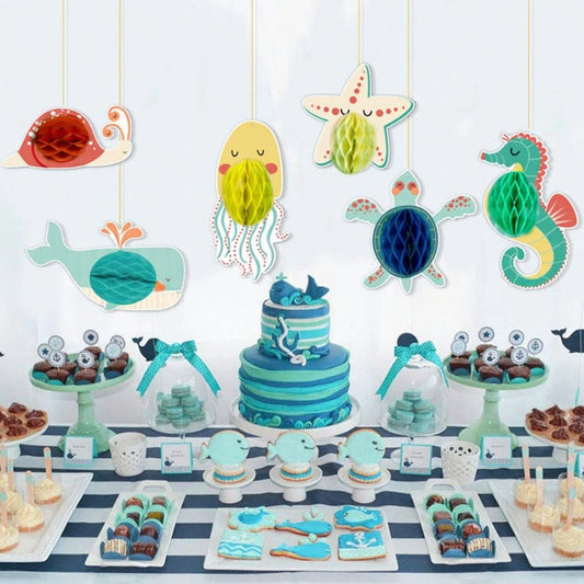 6pcs under the sea world fish octopus hanging honeycomb balls product photo