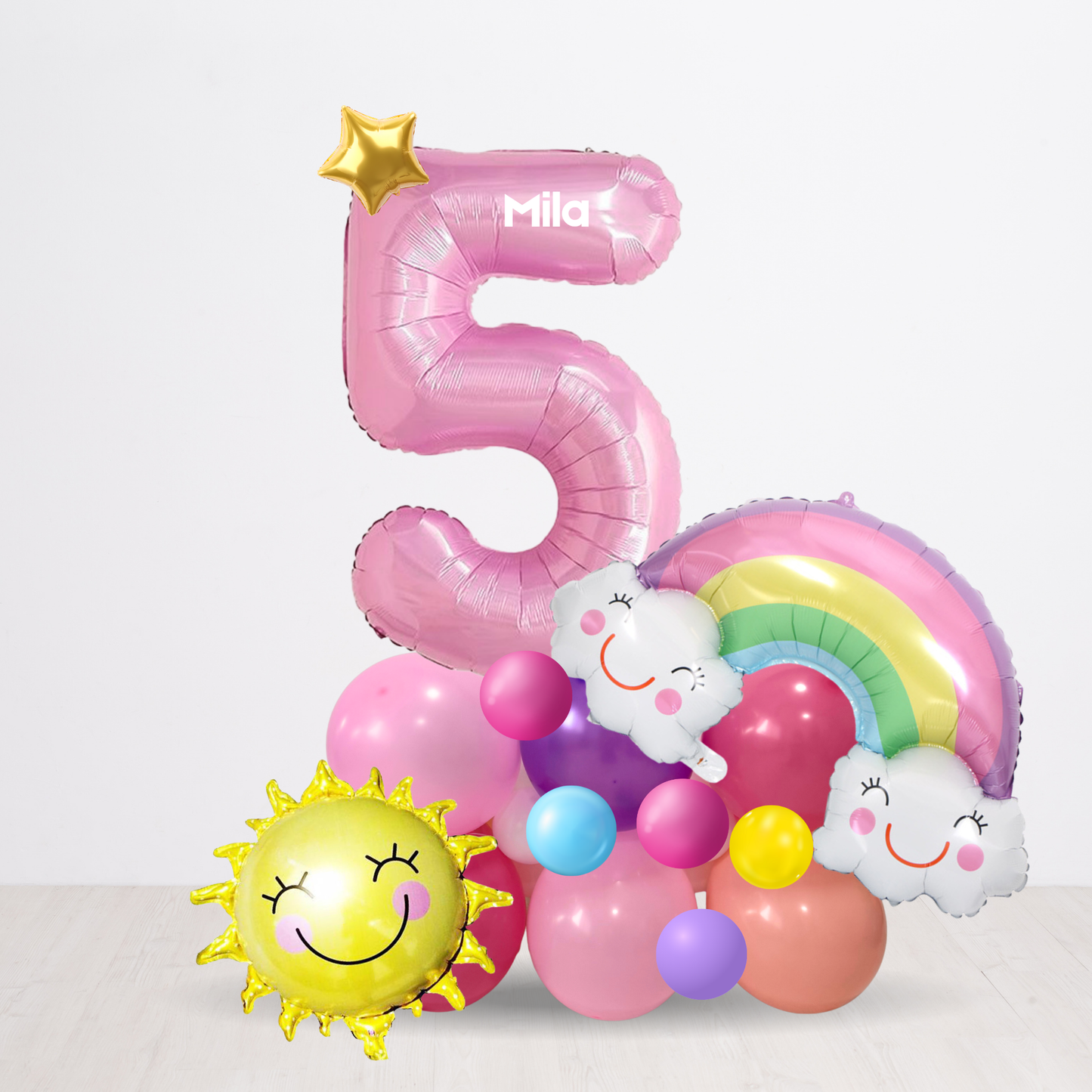 Personalised DIY rainbow sun and cloud balloon sculpture stack stand