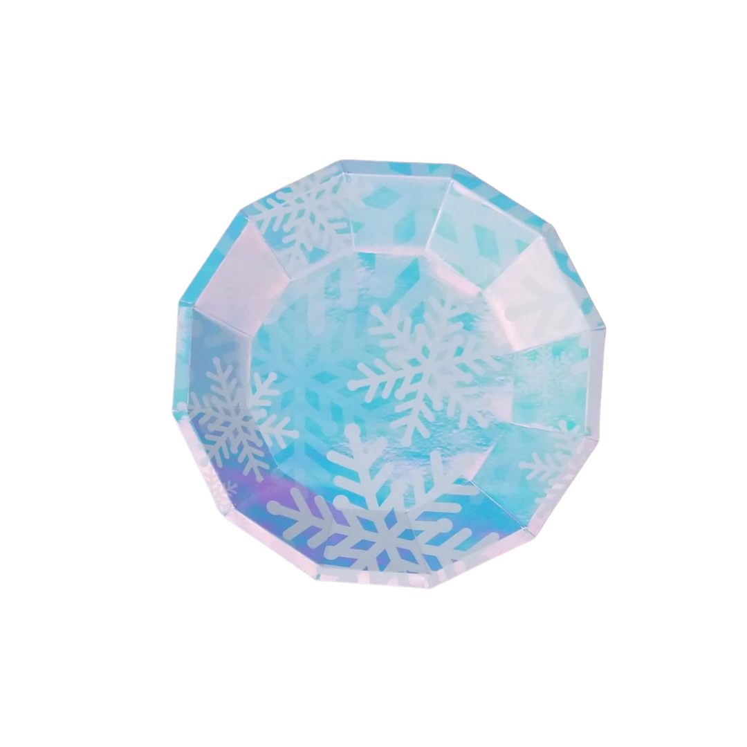 8-pack iridescent snowflakes paper plates cups set product photo 3
