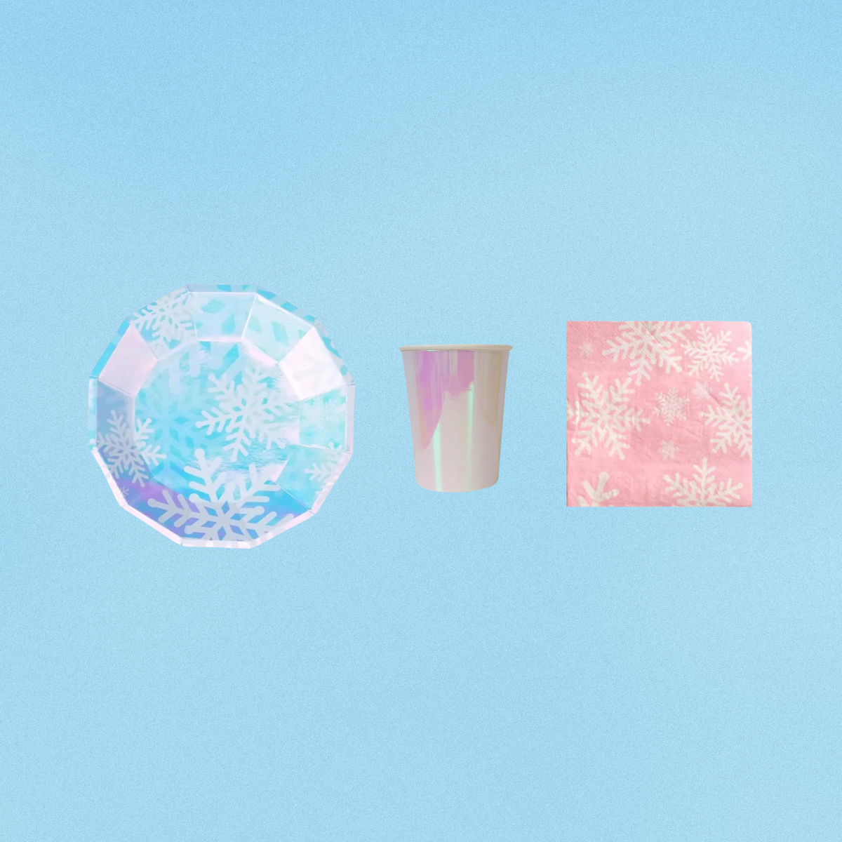 8-pack iridescent snowflakes paper plates cups set product photo 4