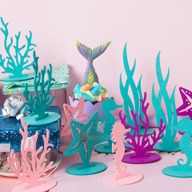 8pcs Sea weed star fish sea horse coral felt table ornament product photo 2