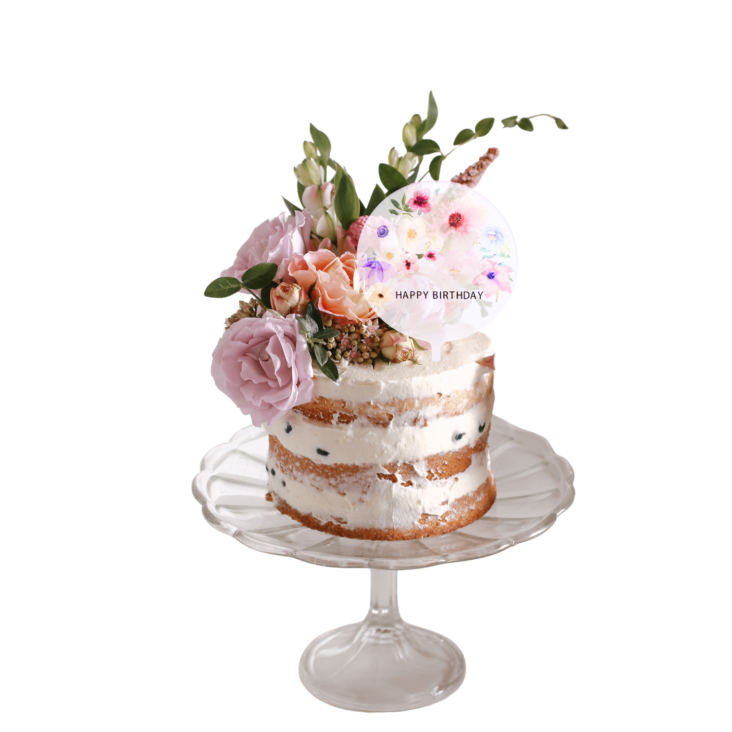 Personalised Floral flowers mother's day women girls Acrylic cake topper