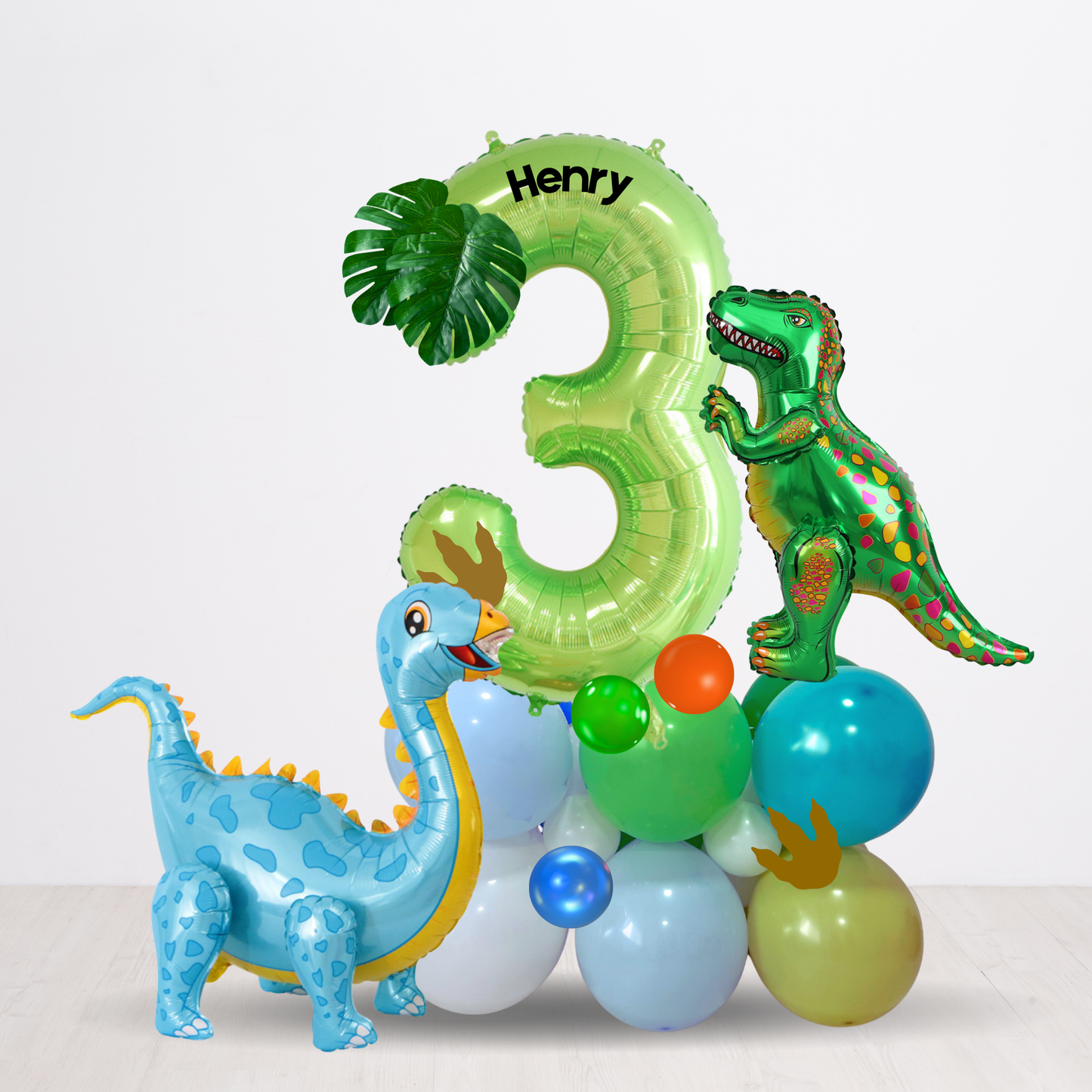 Personalised DIY cute green dinosaurs balloon sculpture stack stand