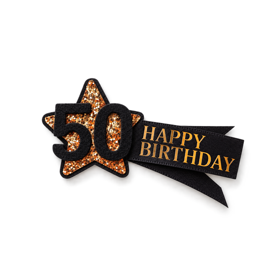 Hand Made Personalised Shooting Star Birthday Badge – Any Age, Name or Message Black & Gold