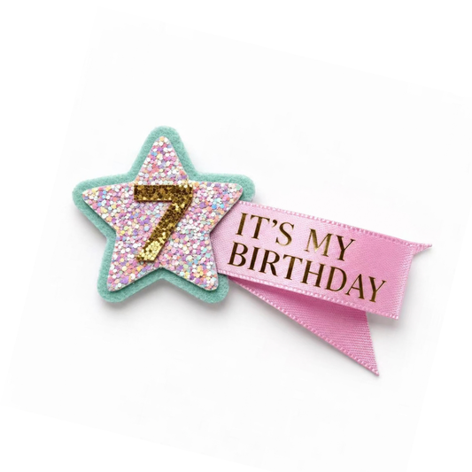 Hand Made Personalised Shooting Star Birthday Badge – Any Age, Name or Message Mint & Iridescent Pink