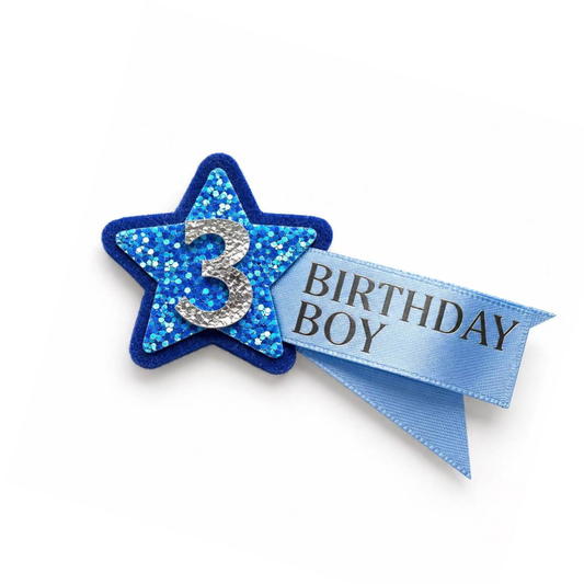 Hand Made Personalised Shooting Star Birthday Badge – Any Age, Name or Message Blue & Silver